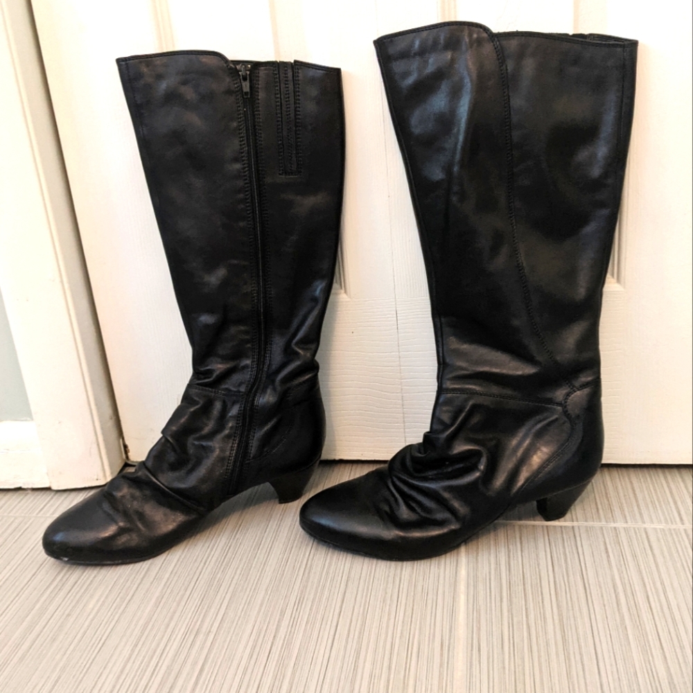 Clark's Tall Knee high heels black leather boots 9